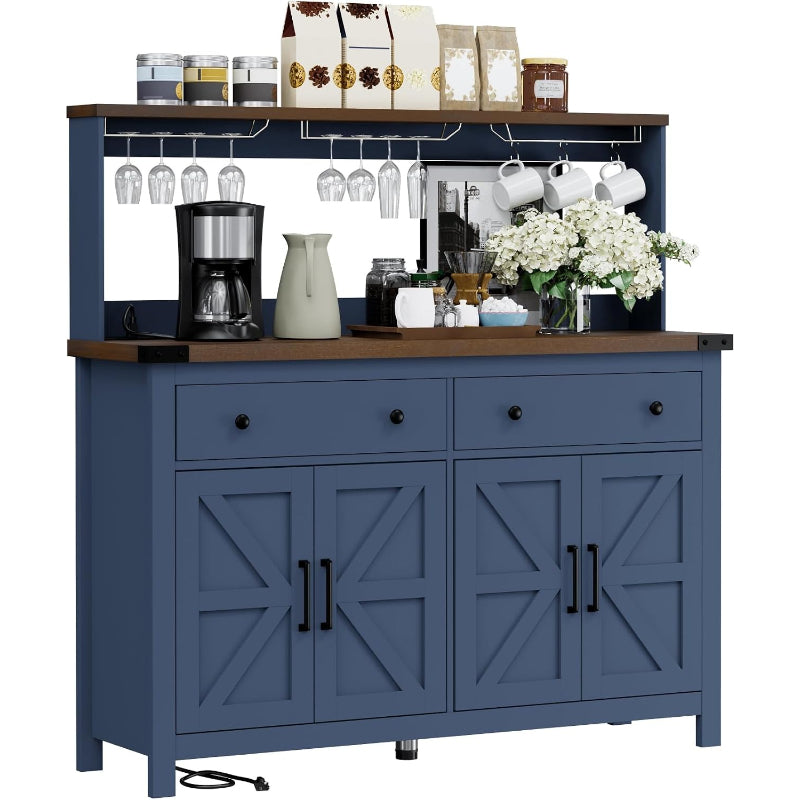 Blue Barn‑Door Coffee Bar Sideboard