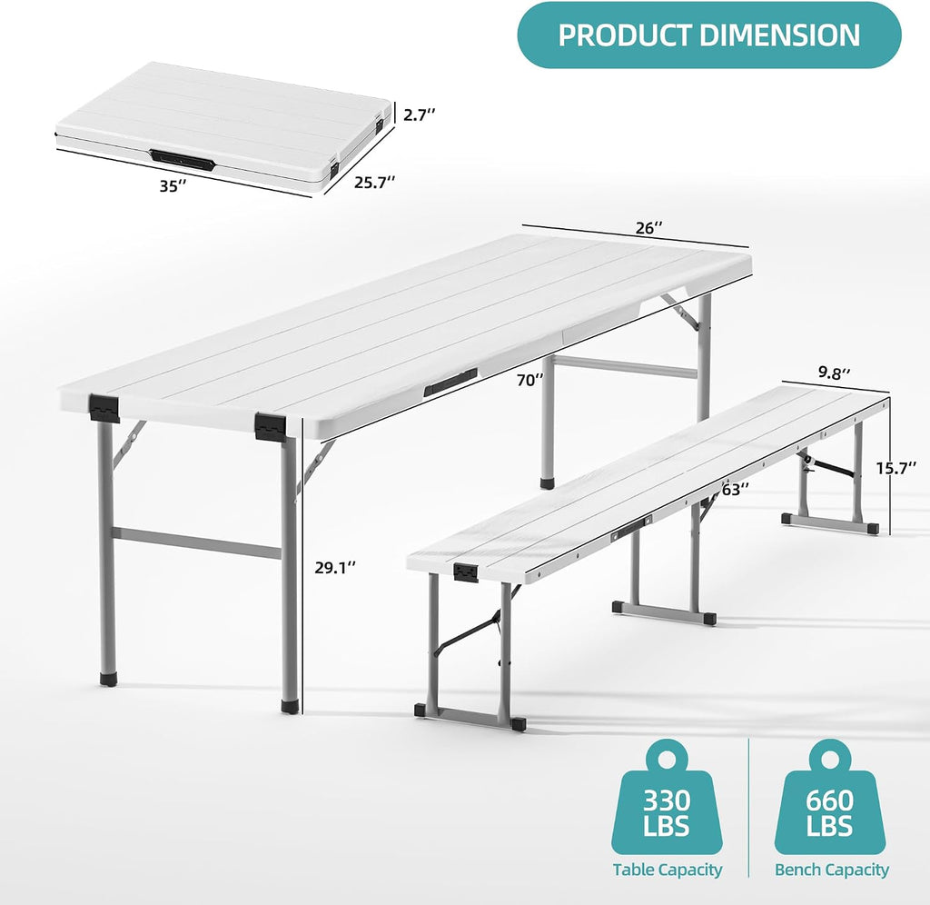 White 6FT Folding Picnic Table Set