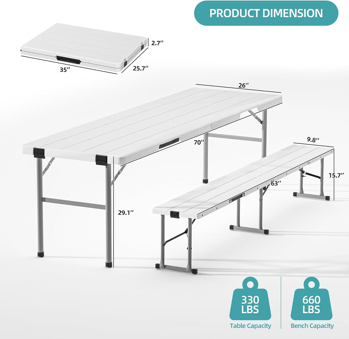 White 6FT Folding Picnic Table Set