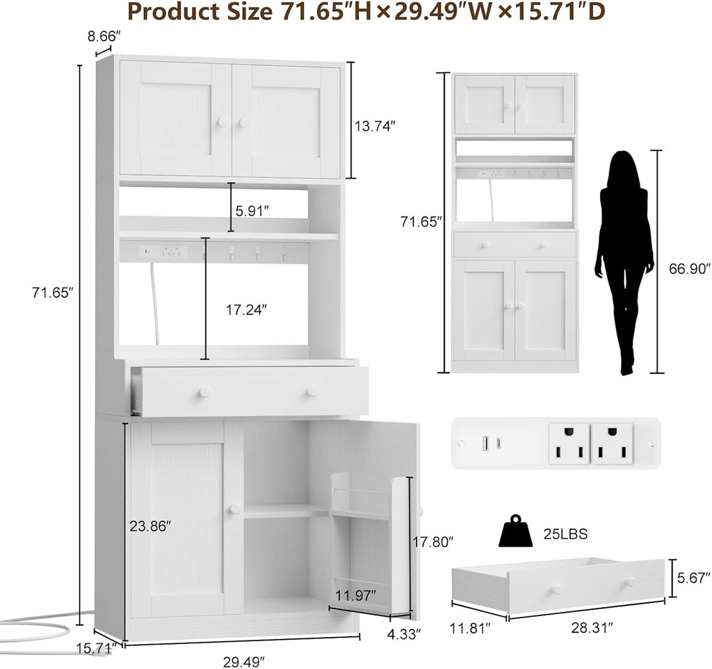 71" White LED Microwave Pantry Cabinet