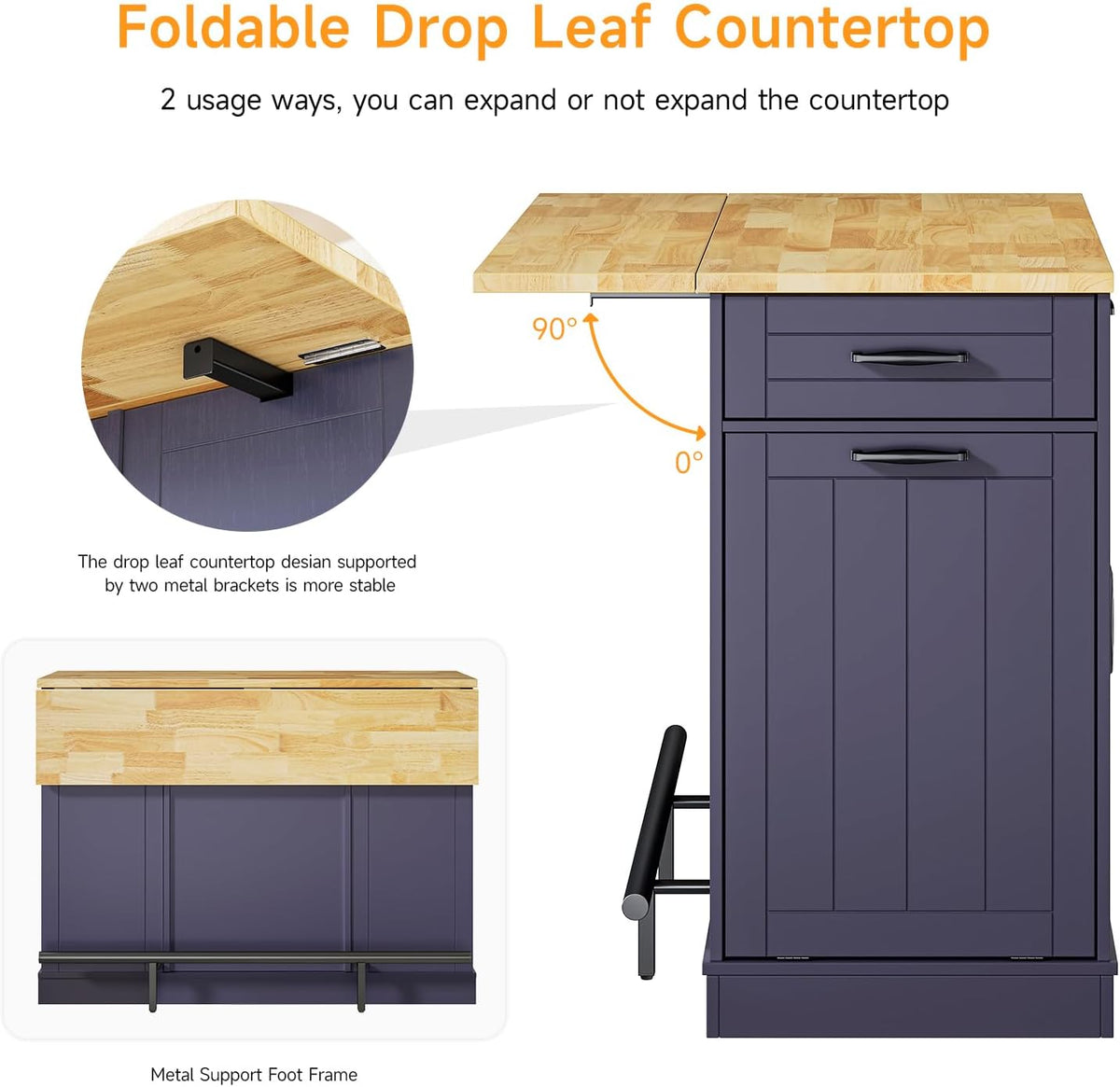 47" Kitchen Island with 2 Chairs