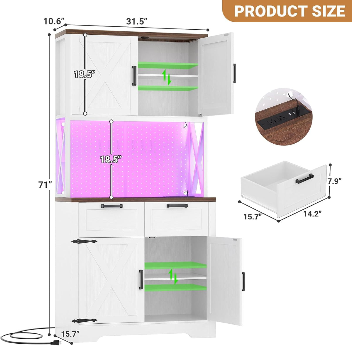 White 71" Microwave Pantry Cabinet