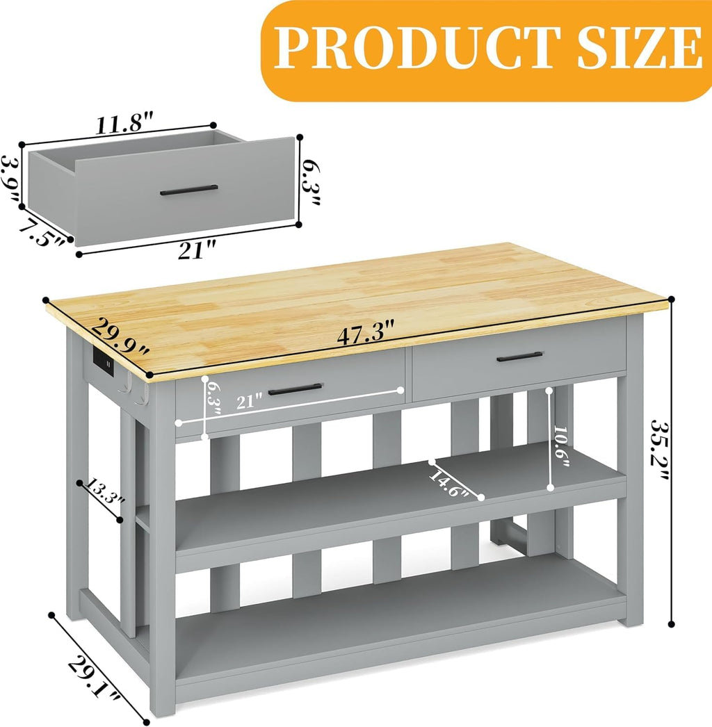 Grey 47.3" Kitchen Island