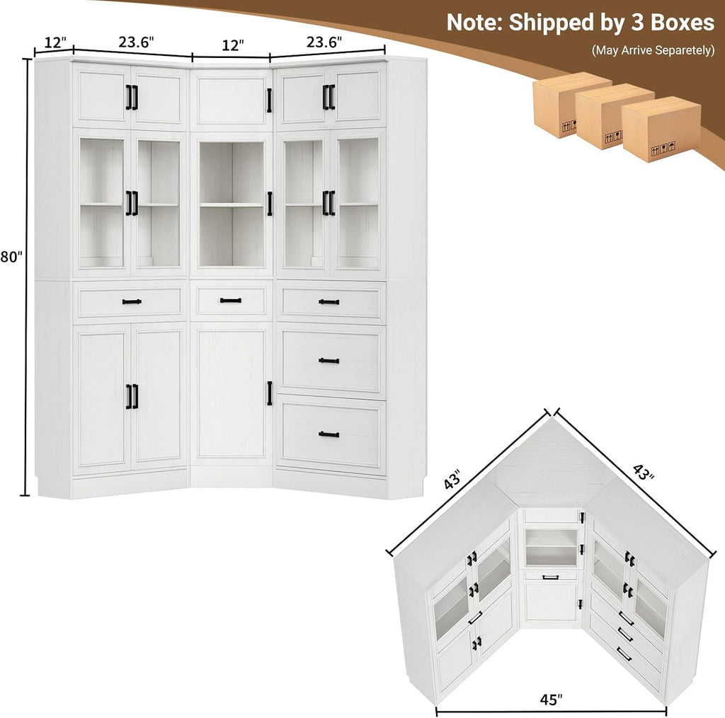 80" Tall Corner Pantry Cabinet