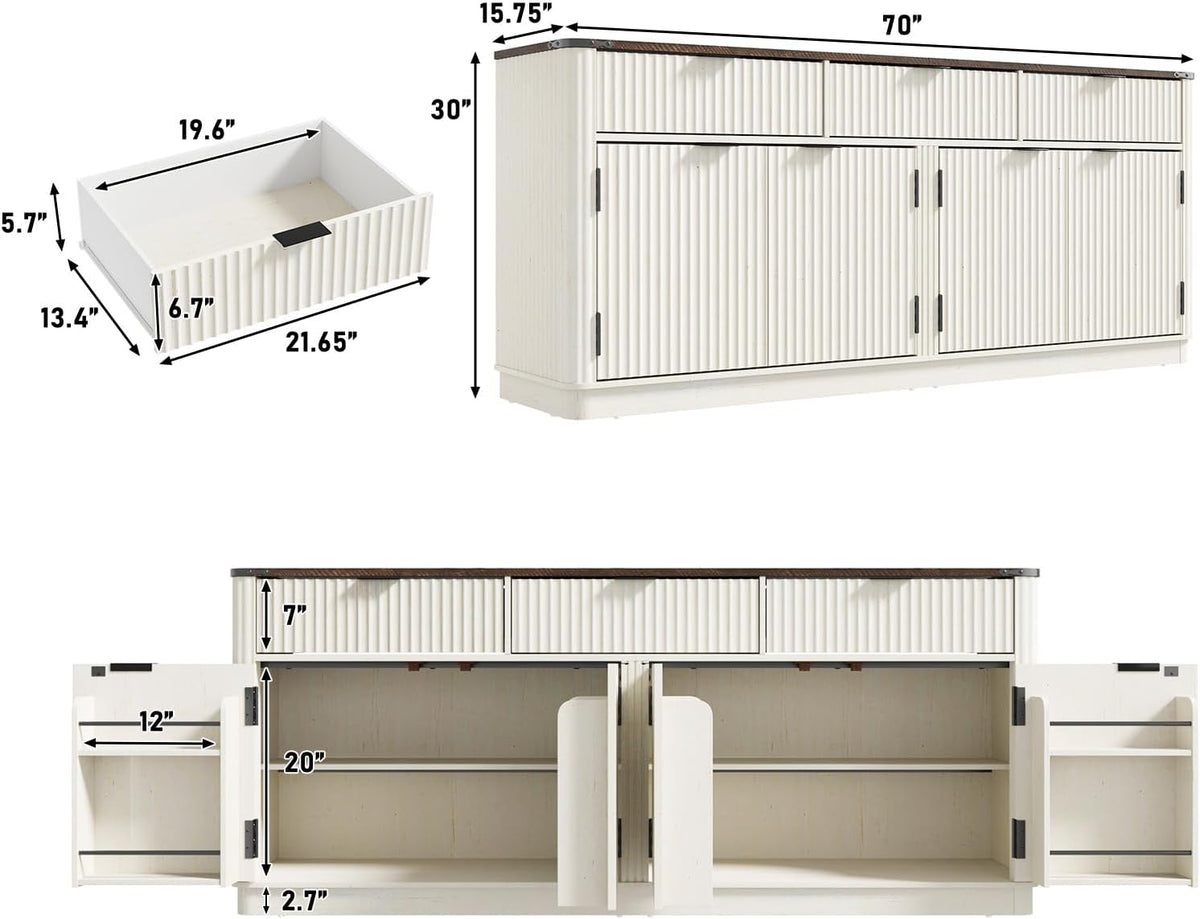 White Fluted Sideboard Cabinet