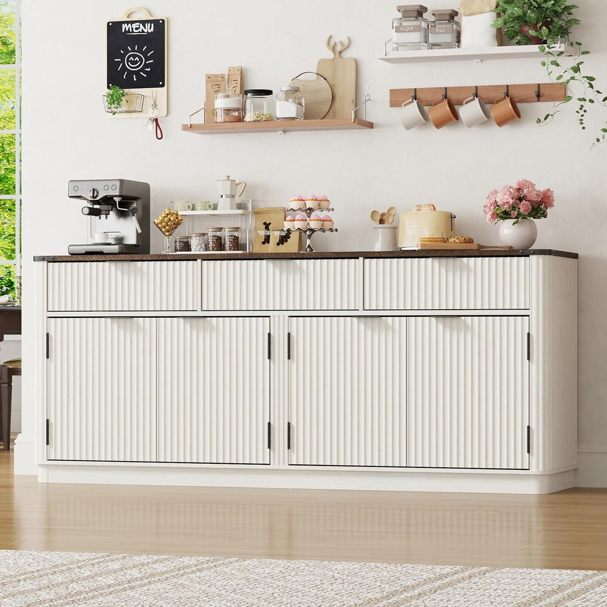 White Fluted Sideboard Cabinet