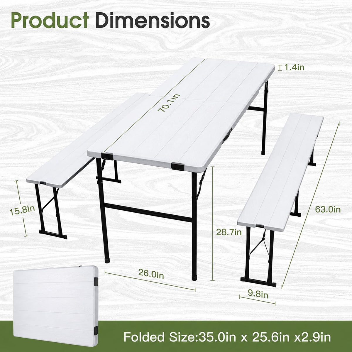 White Portable Folding Picnic Table Set