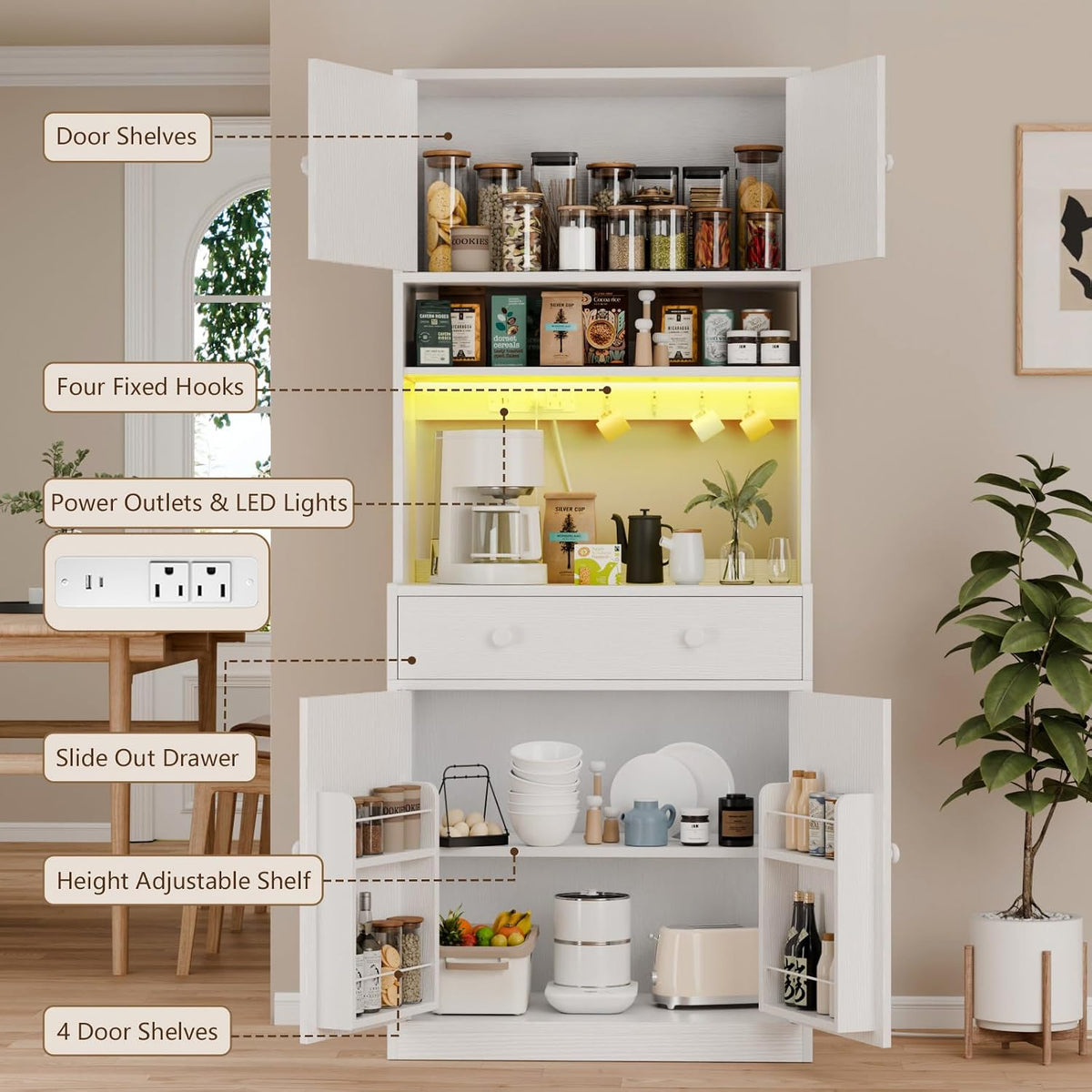 71" White LED Microwave Pantry Cabinet