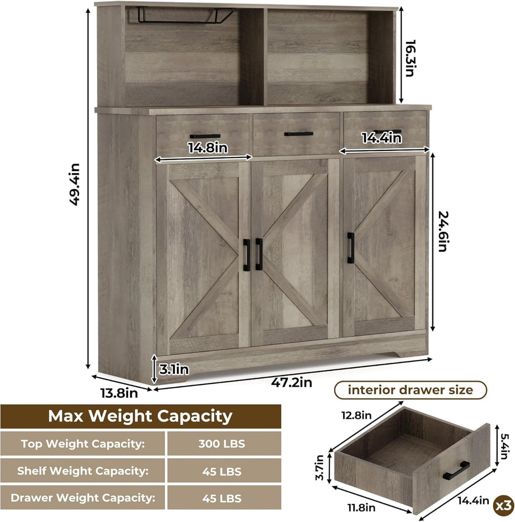 Grey Barn‑Door Sideboard Cabinet