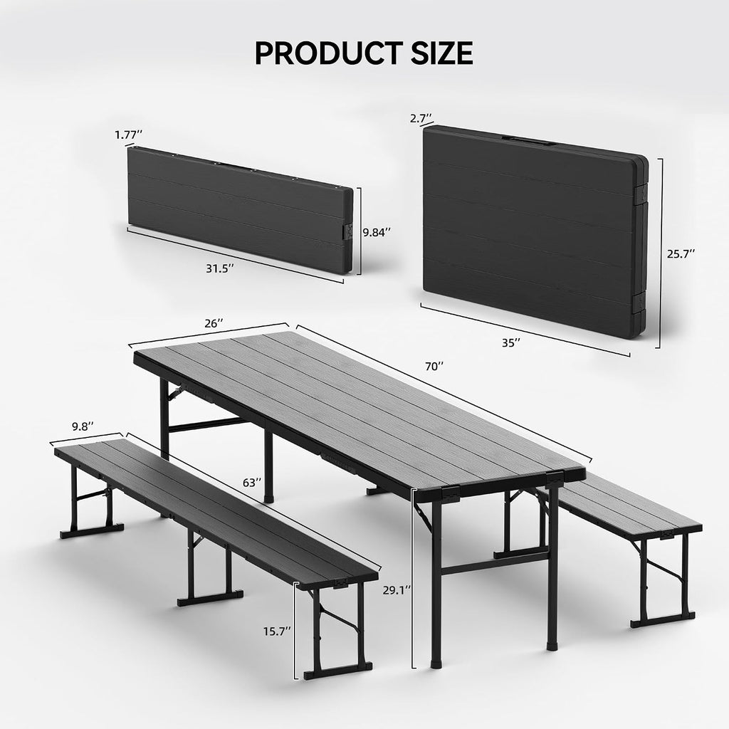 Black 6FT Portable Folding Table Set