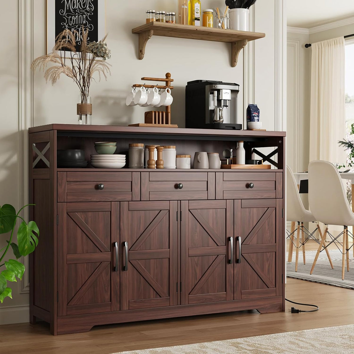 Dark Brown Farmhouse 51" Sideboard Cabinet
