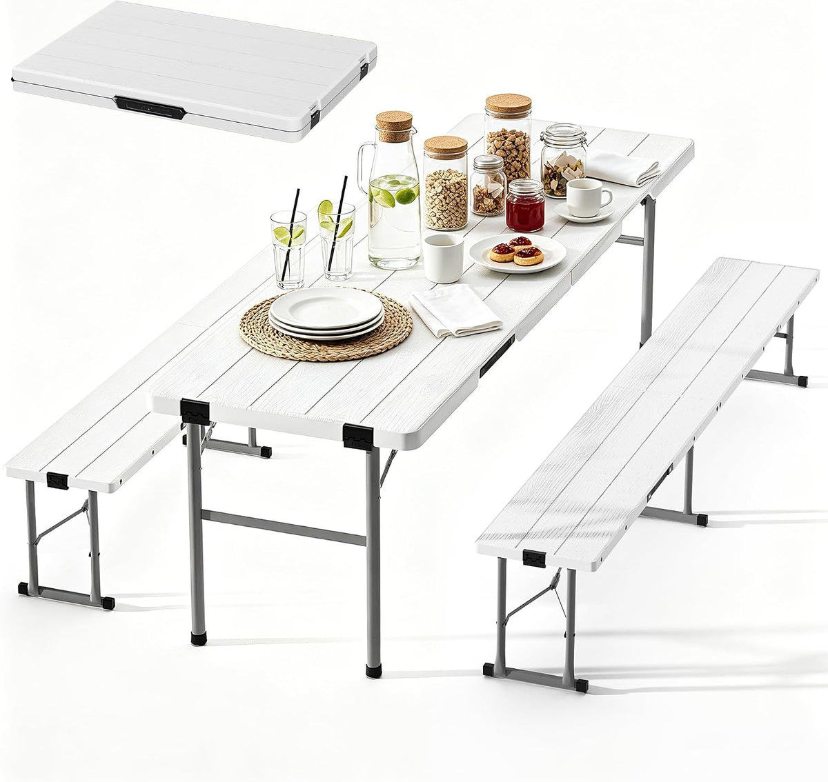 White 6FT Folding Picnic Table Set
