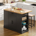 47" Black Kitchen Island with 2 Chairs