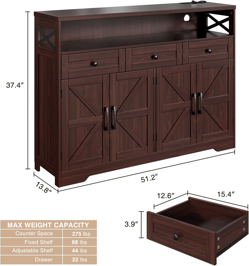 Dark Brown Farmhouse 51" Sideboard Cabinet