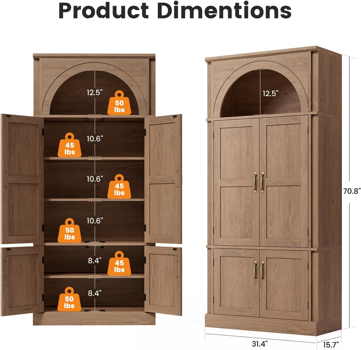 71" Brown Wood Tall Pantry Cabinet