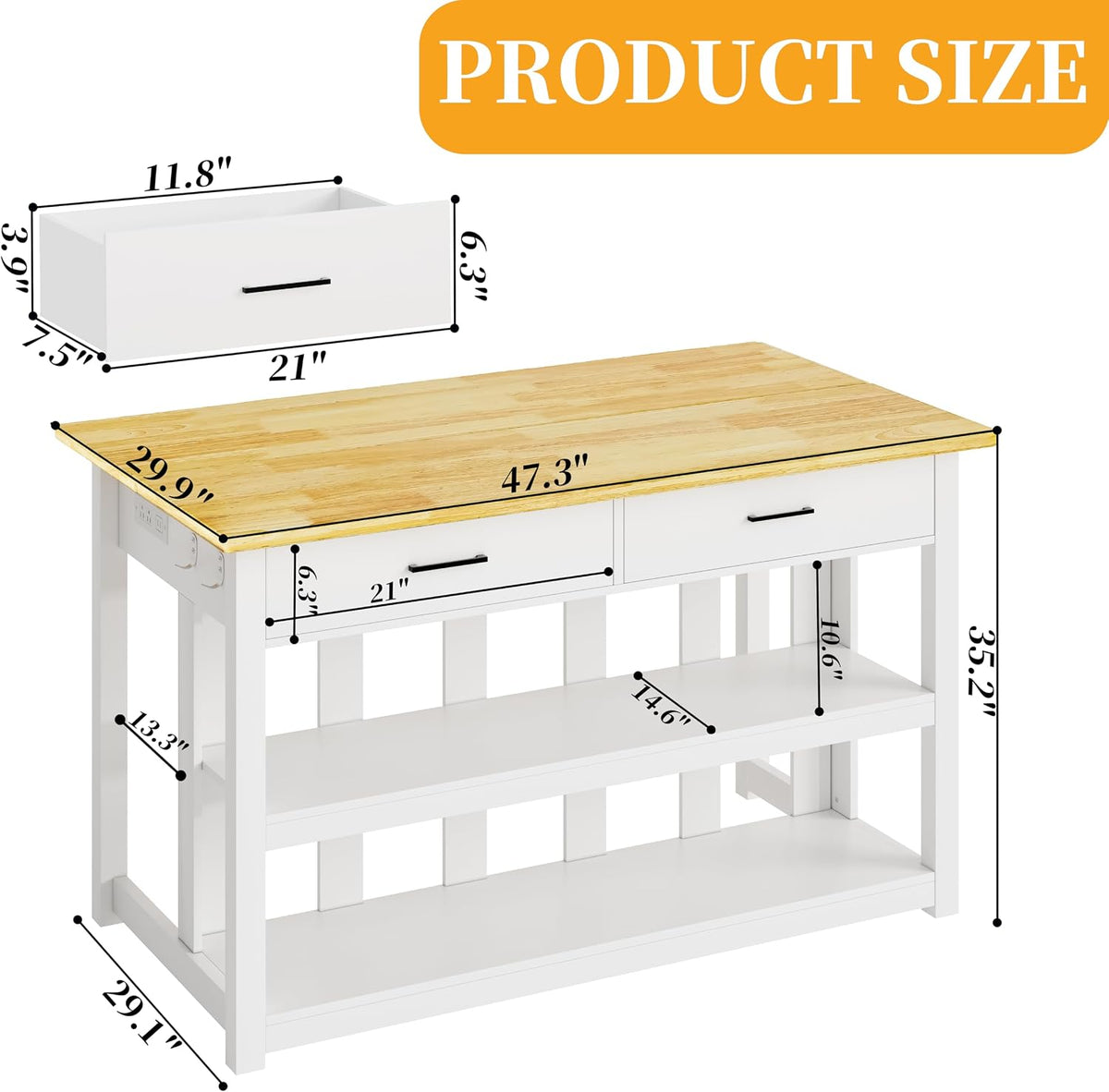 White 47.3" Kitchen Island