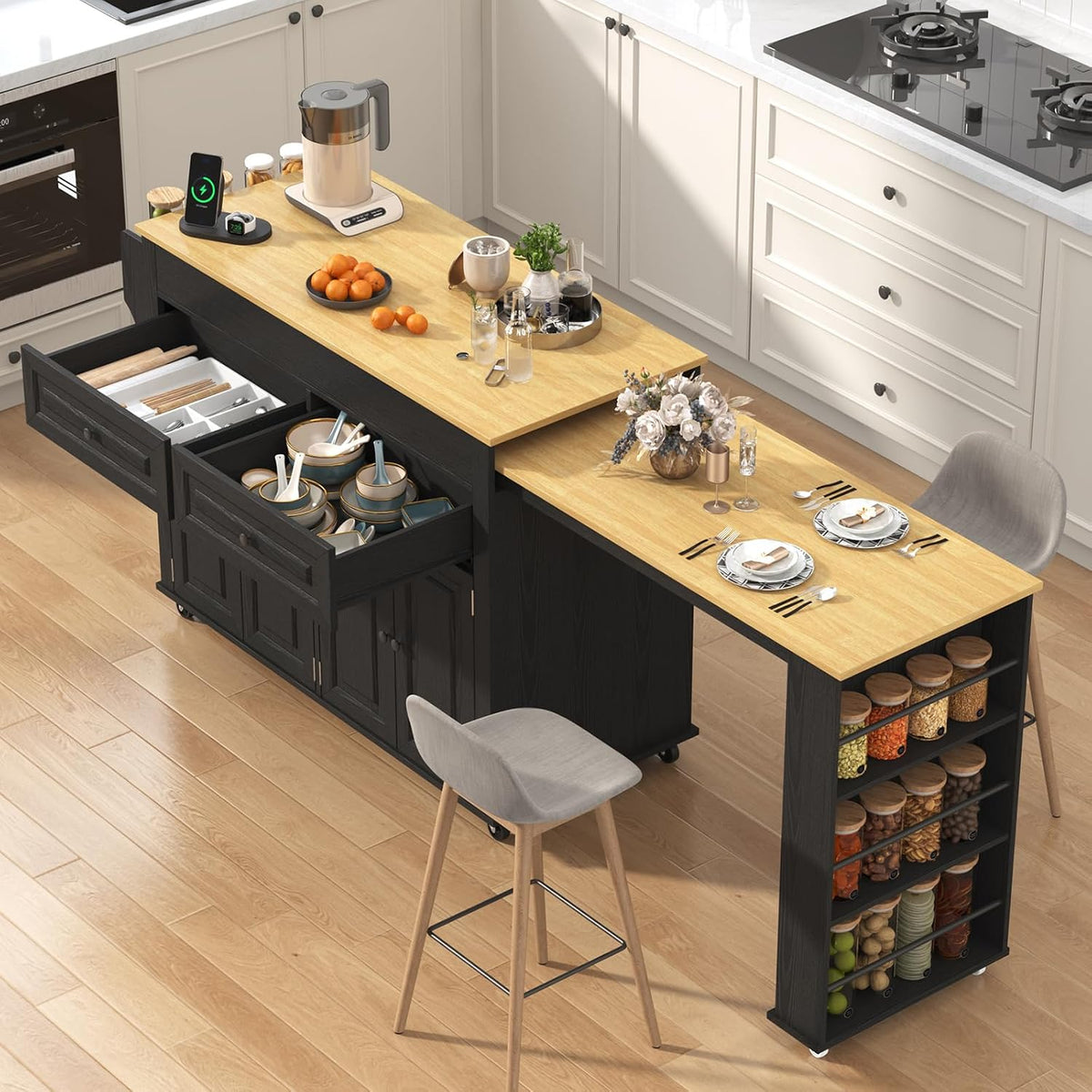 Black Extendable Mobile Kitchen Island