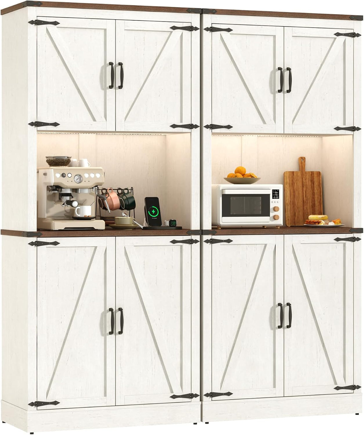 72" White LED Barn‑Door Pantry Cabinet 2‑Pack