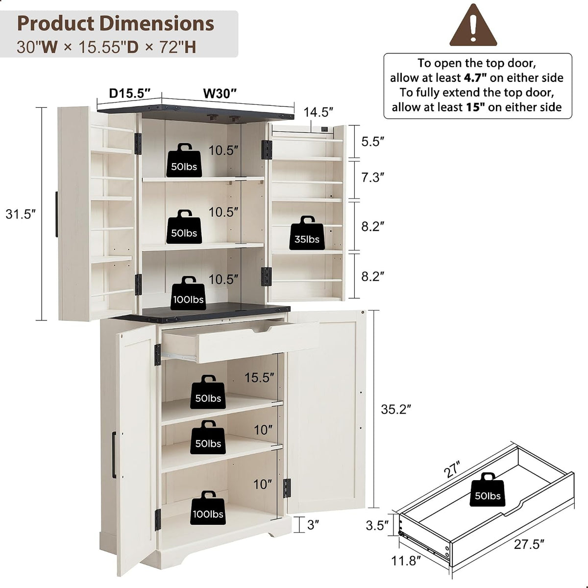 72" Tall Wooden Pantry Cabinet