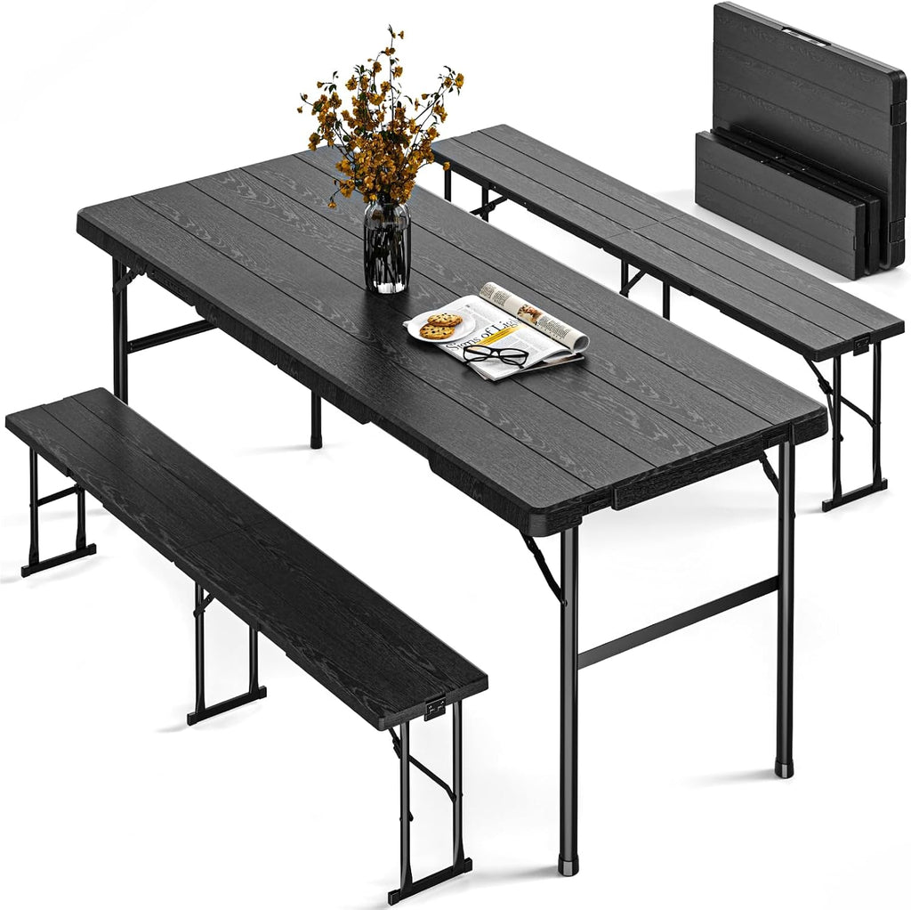 Folding Picnic Table Set with 2 Benches