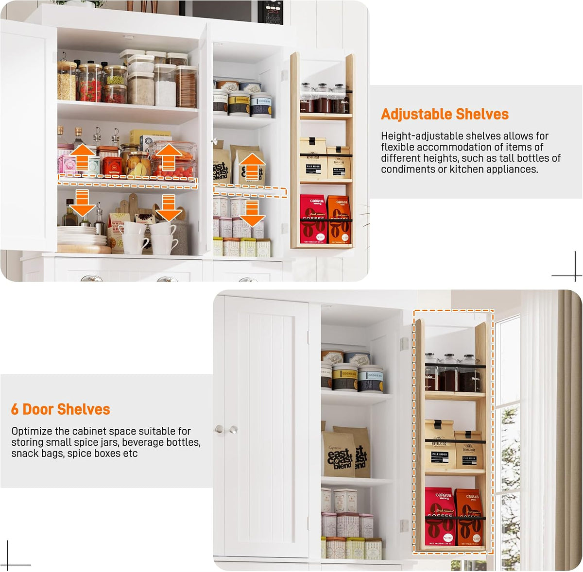 71" White Modern Hutch Pantry Cabinet