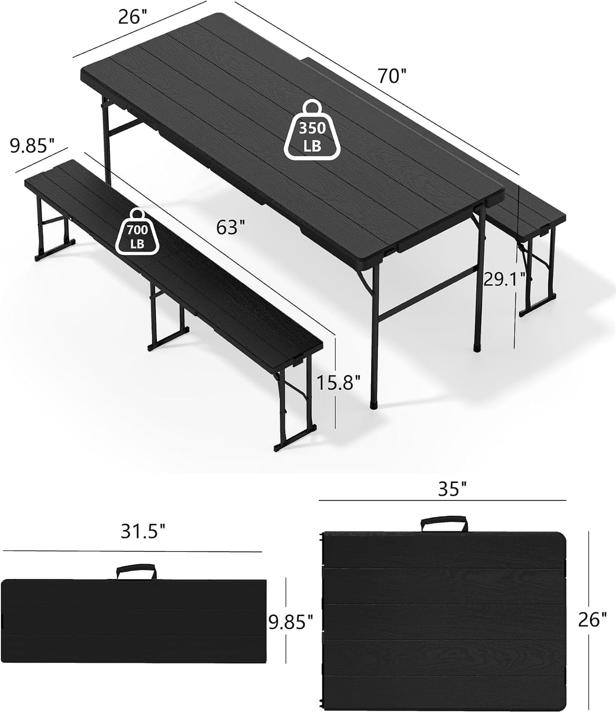 Folding Picnic Table Set with 2 Benches