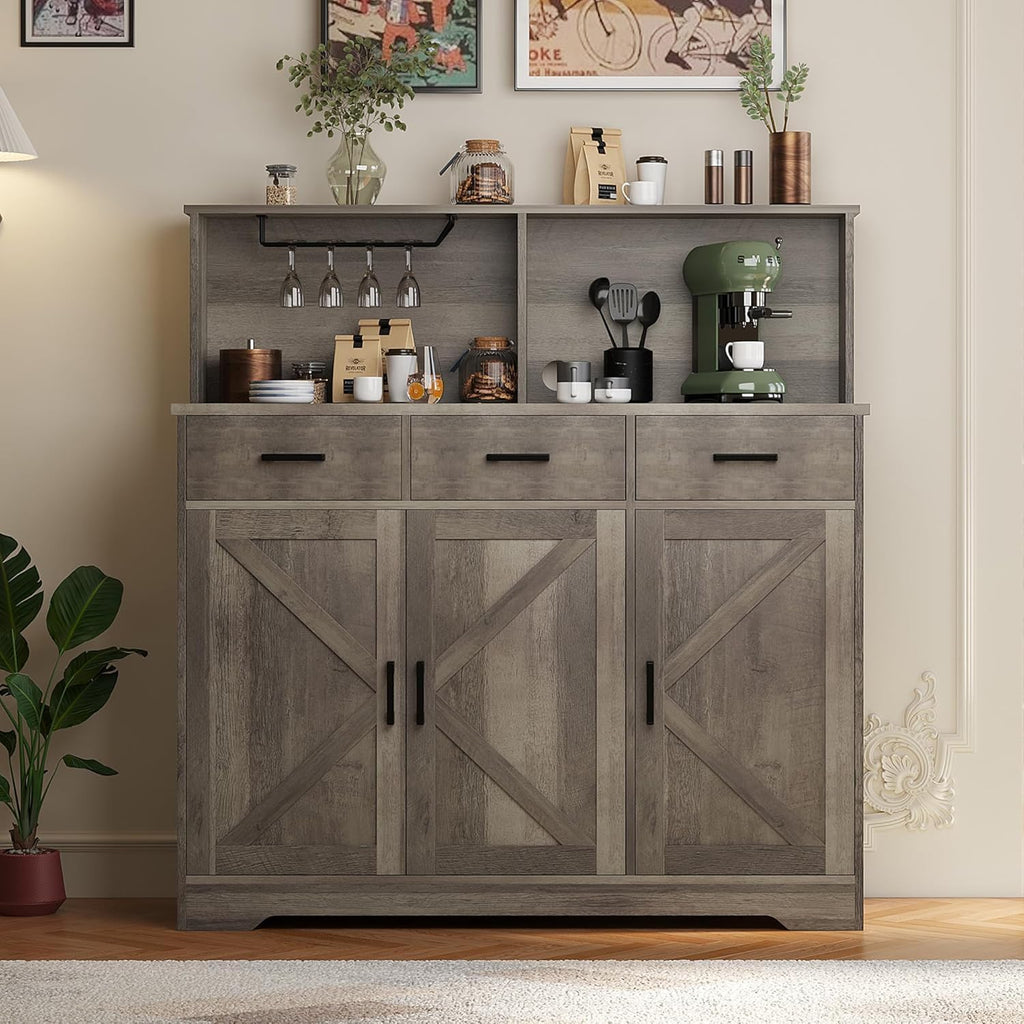 Grey Barn‑Door Sideboard Cabinet