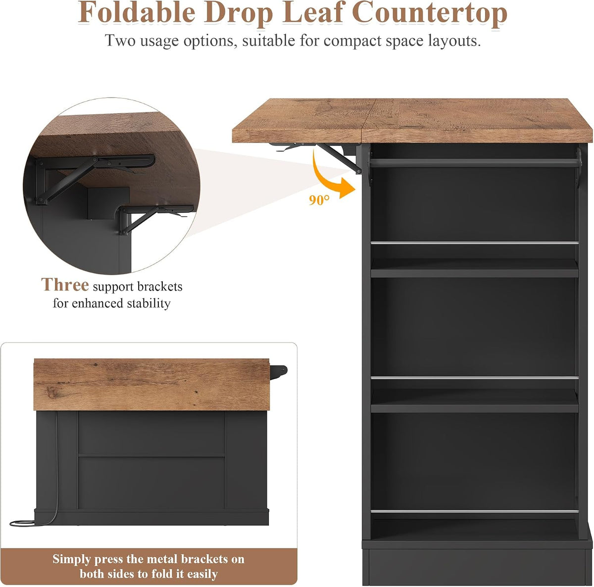 Black 51" Mobile Kitchen Island