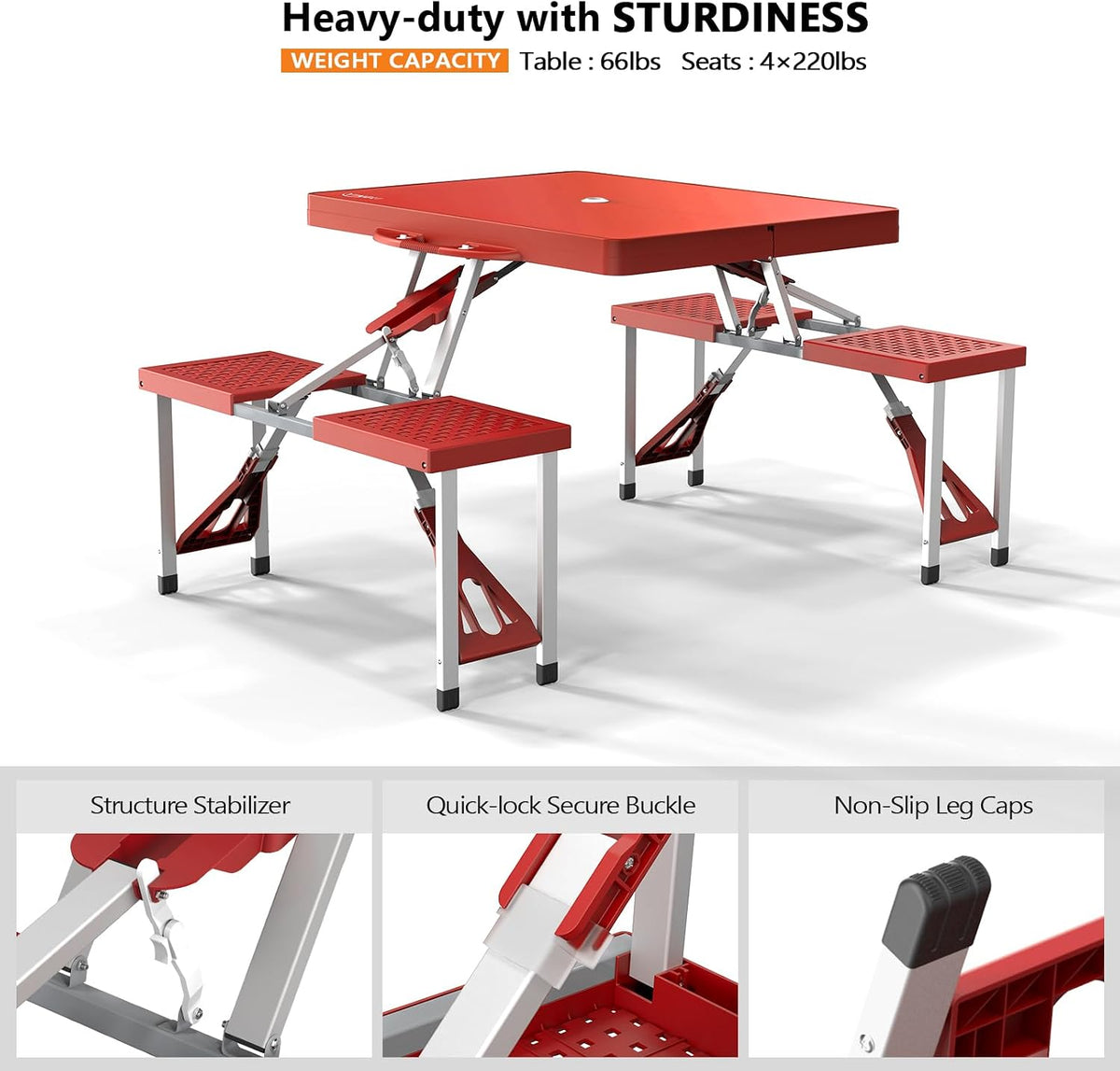 4Ft Aluminum Folding Picnic Table Set