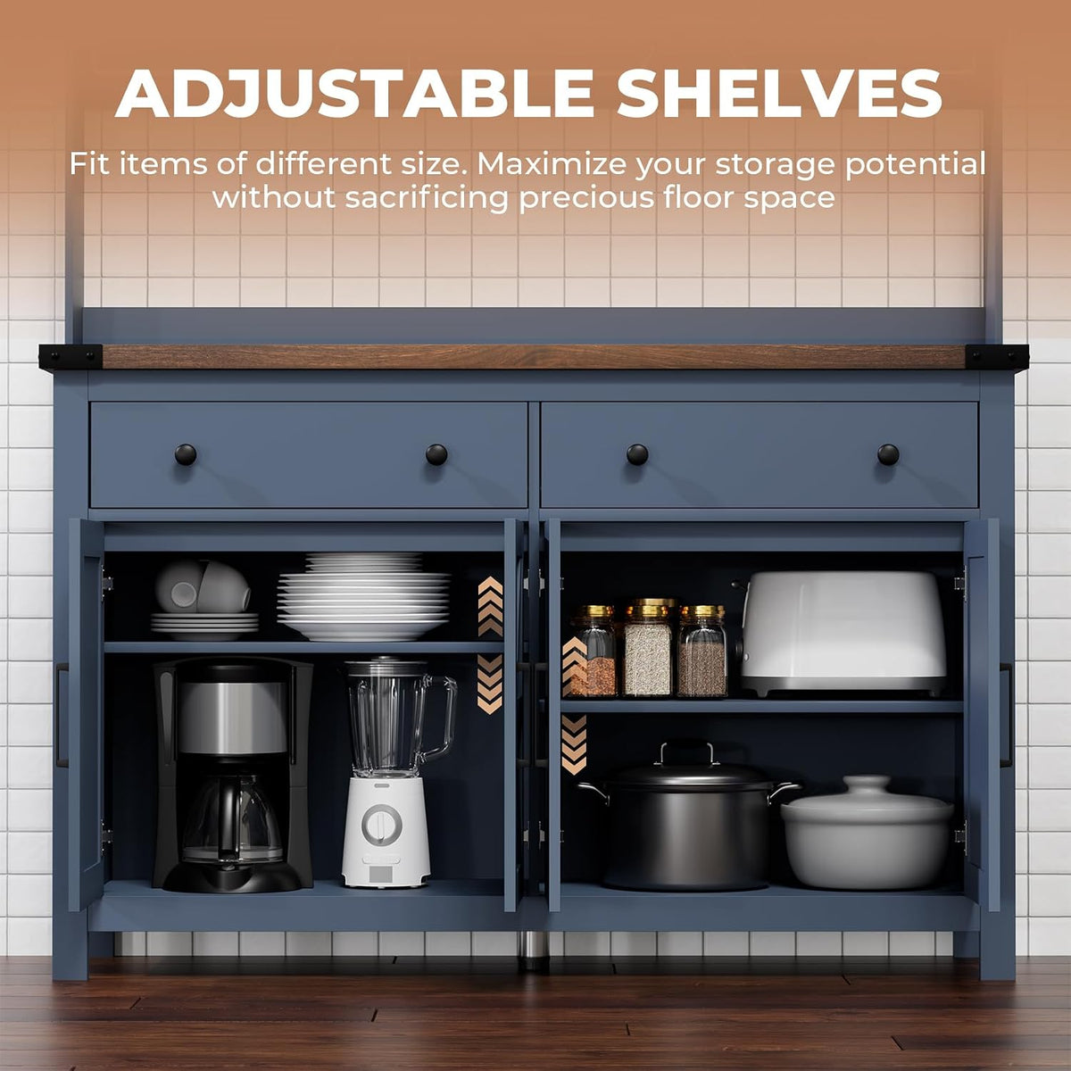 Blue Barn‑Door Coffee Bar Sideboard