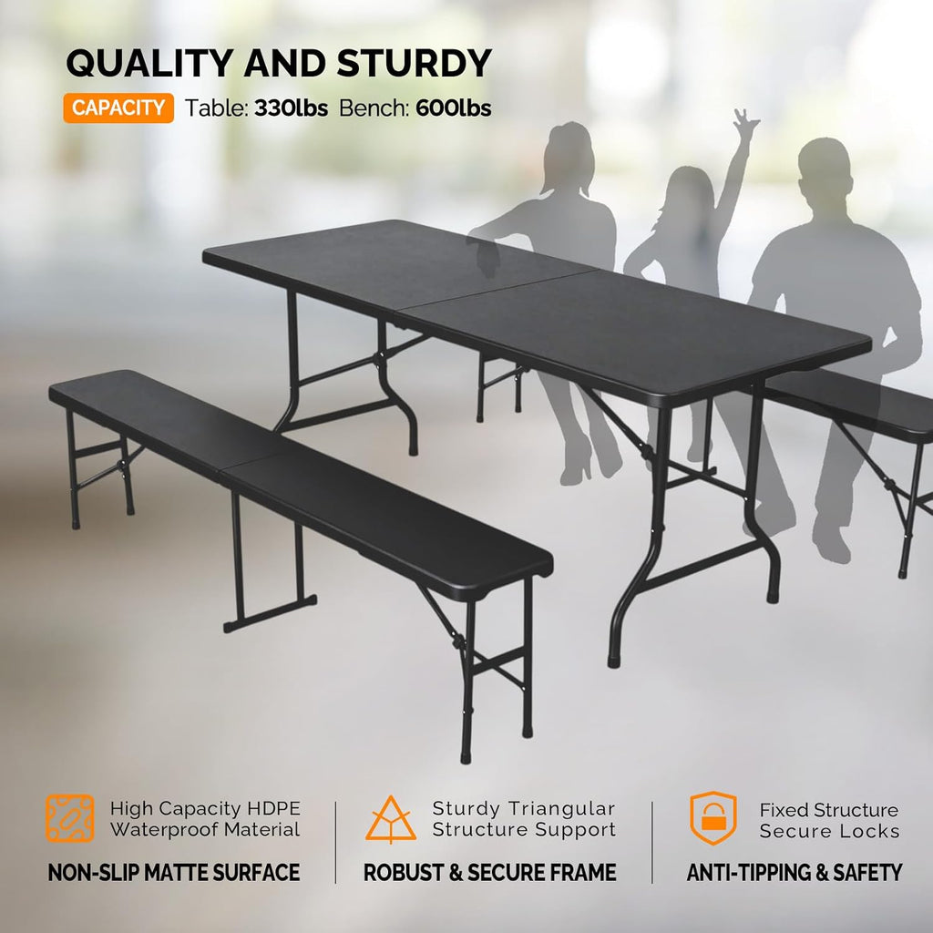 6FT Picnic Table Set with 2 Benches