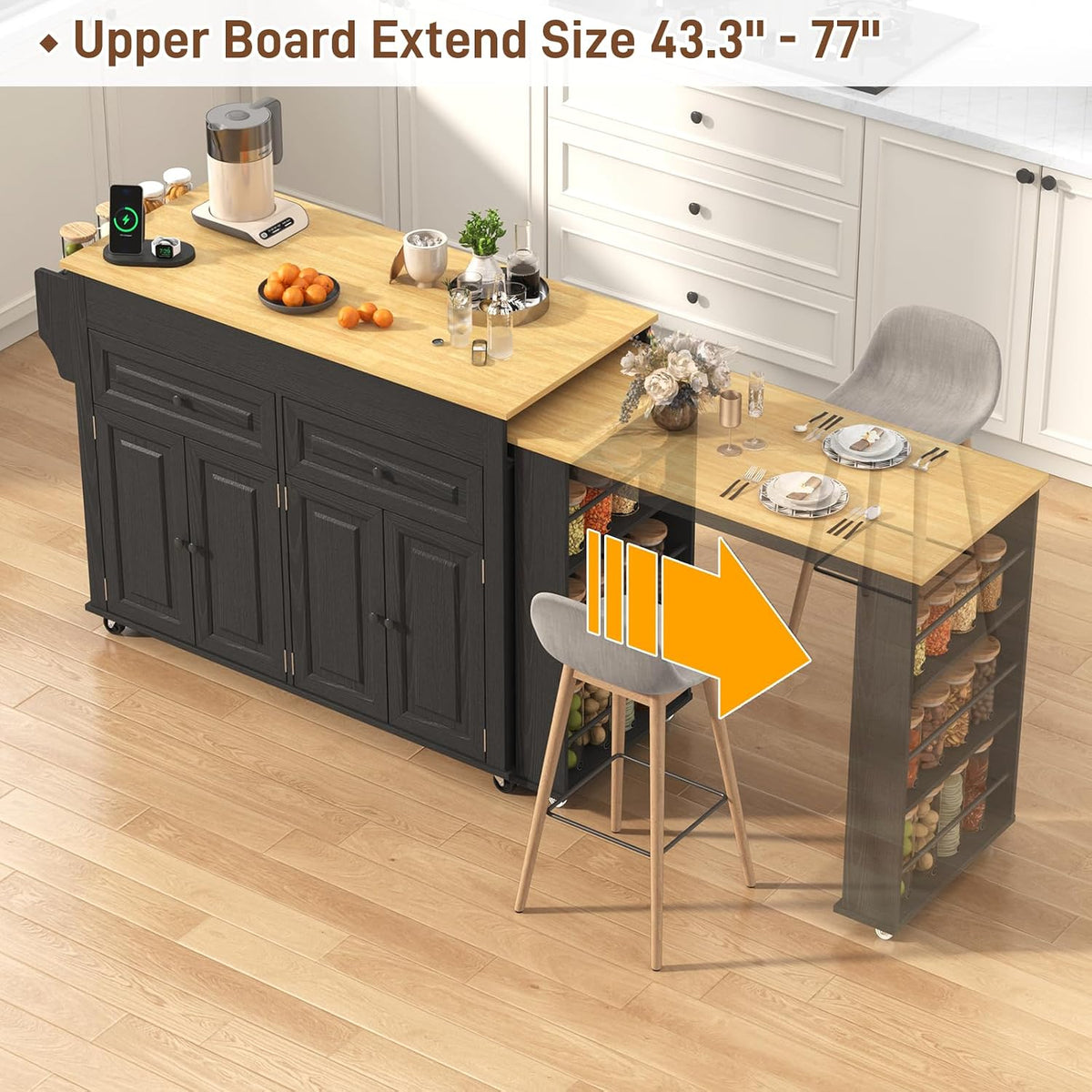 Black Extendable Mobile Kitchen Island