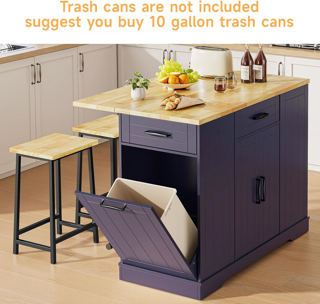 47" Kitchen Island with 2 Chairs