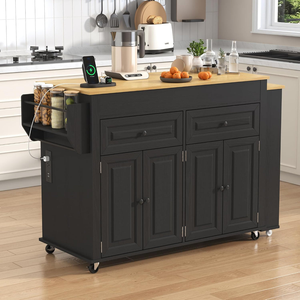 Black Extendable Mobile Kitchen Island