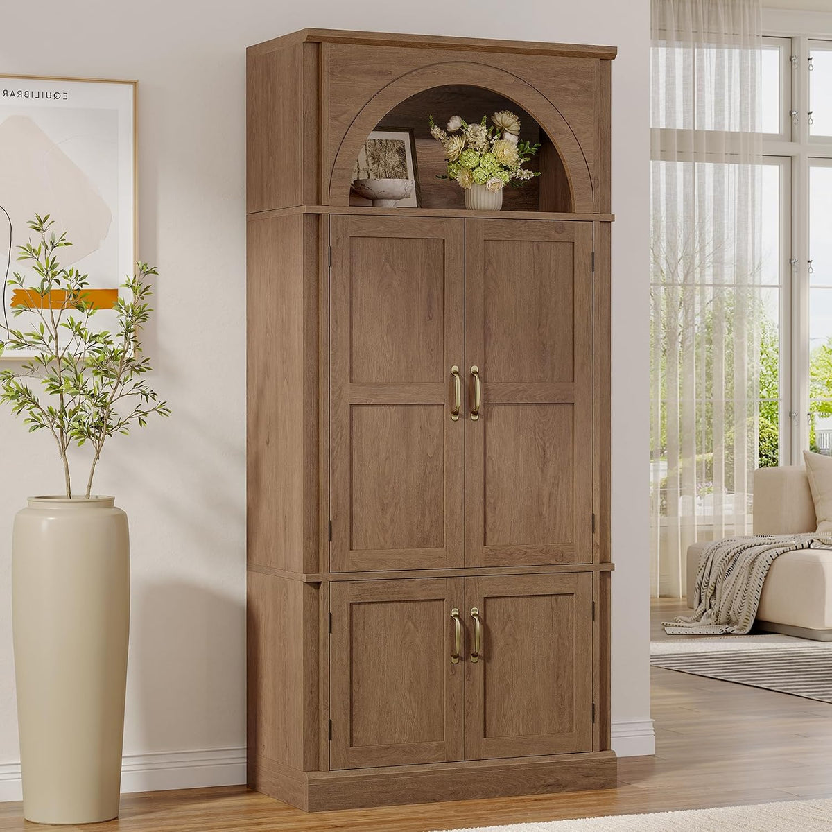 71" Brown Wood Tall Pantry Cabinet