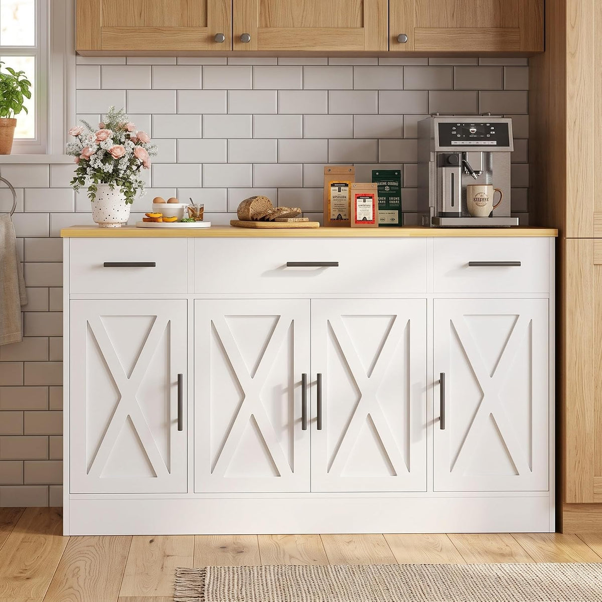 White Buffet Coffee Bar Cabinet