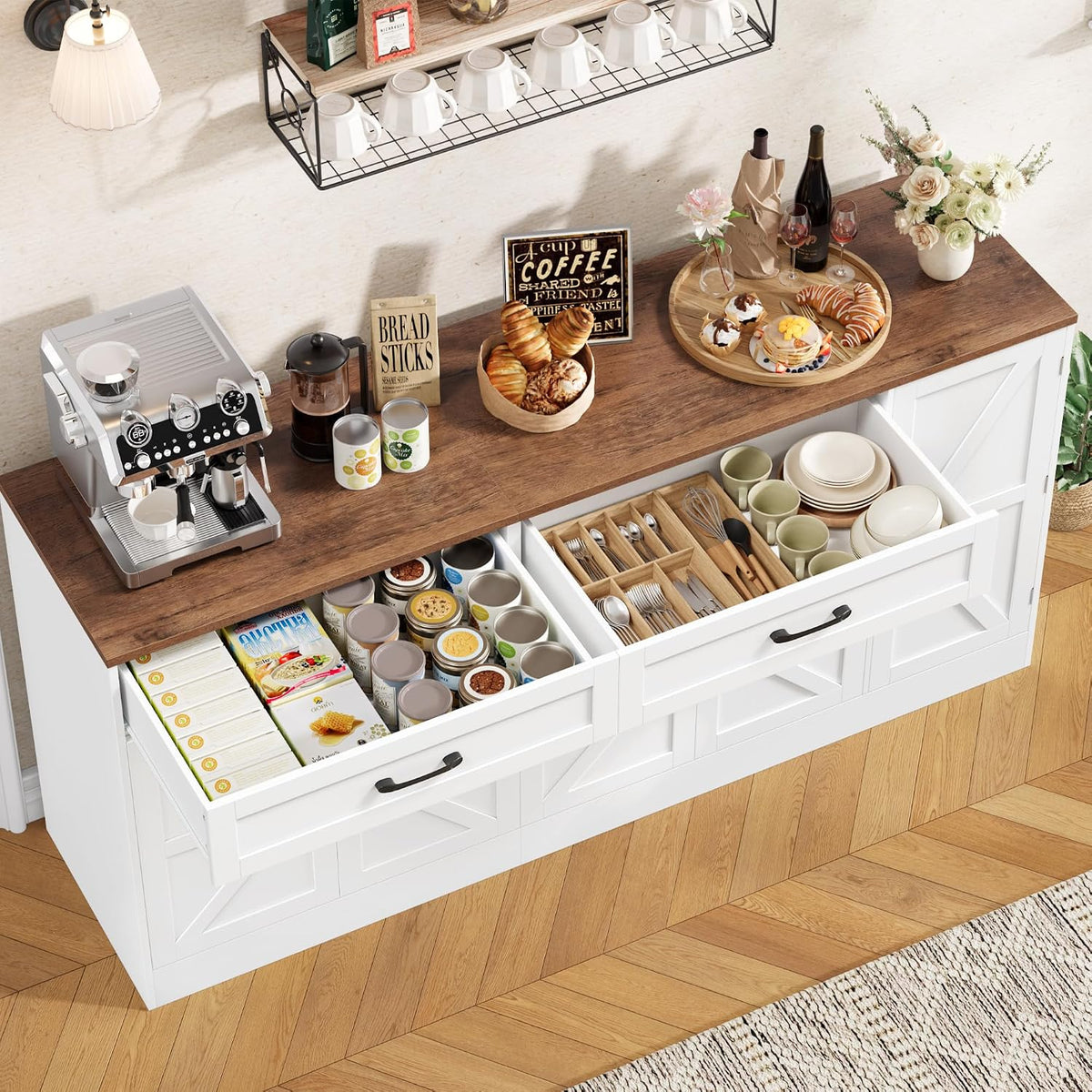 White Farmhouse Sideboard Cabinet