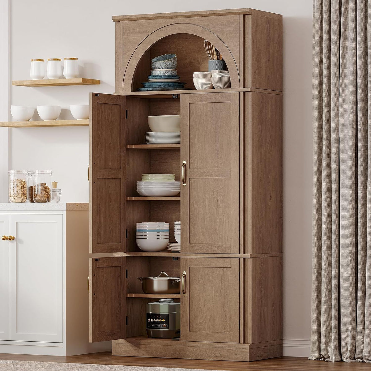 71" Brown Wood Tall Pantry Cabinet