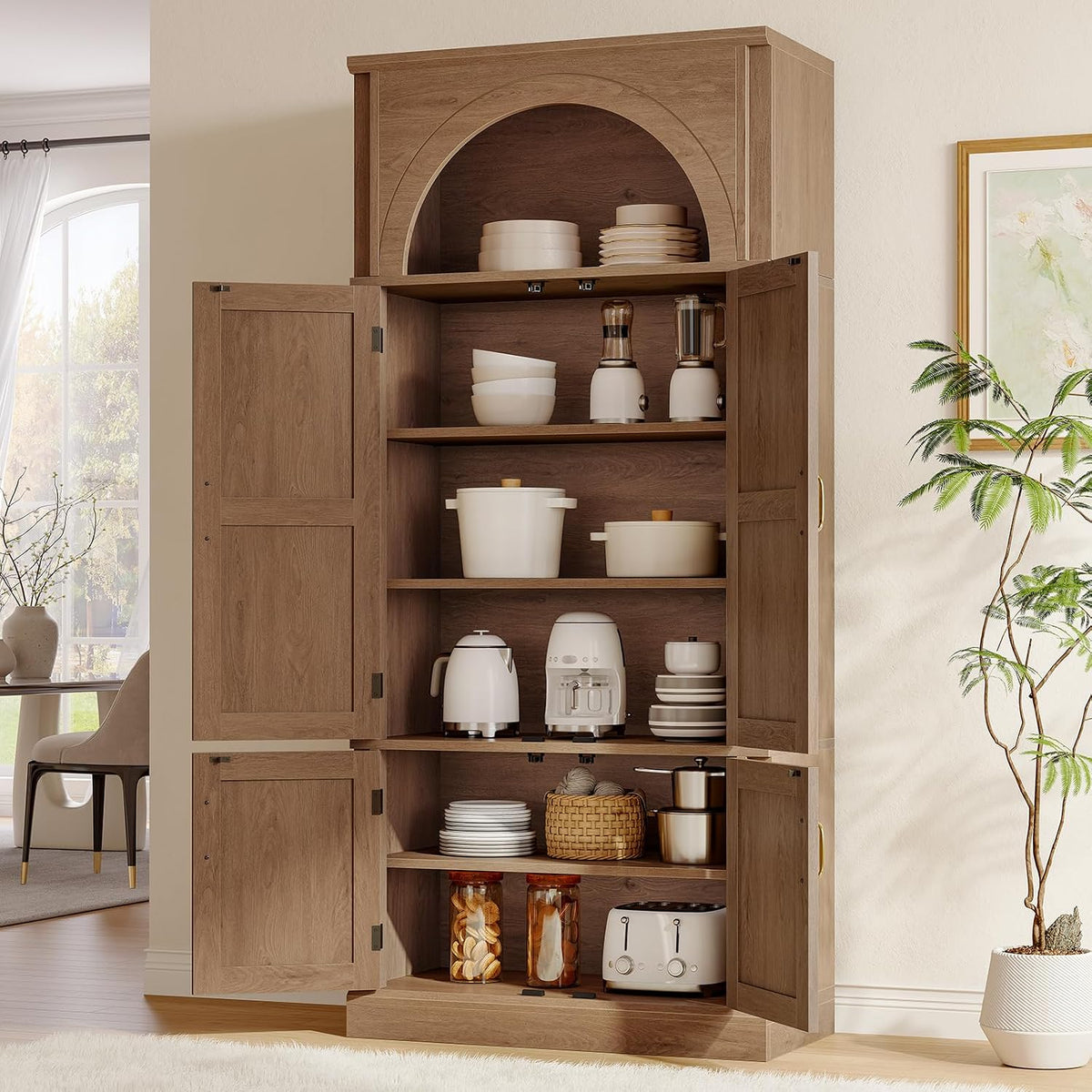 71" Brown Wood Tall Pantry Cabinet
