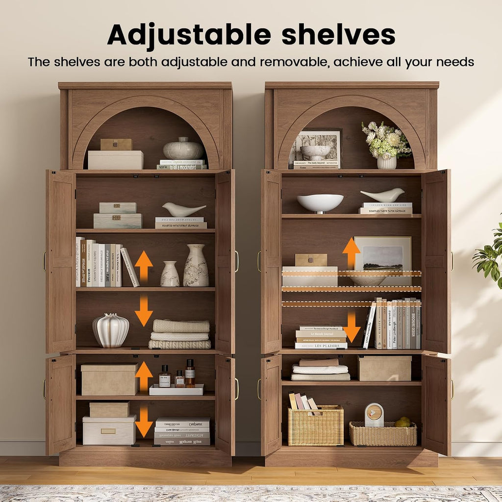 71" Brown Wood Tall Pantry Cabinet
