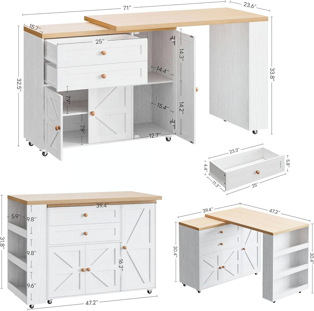 White Rolling Kitchen Island