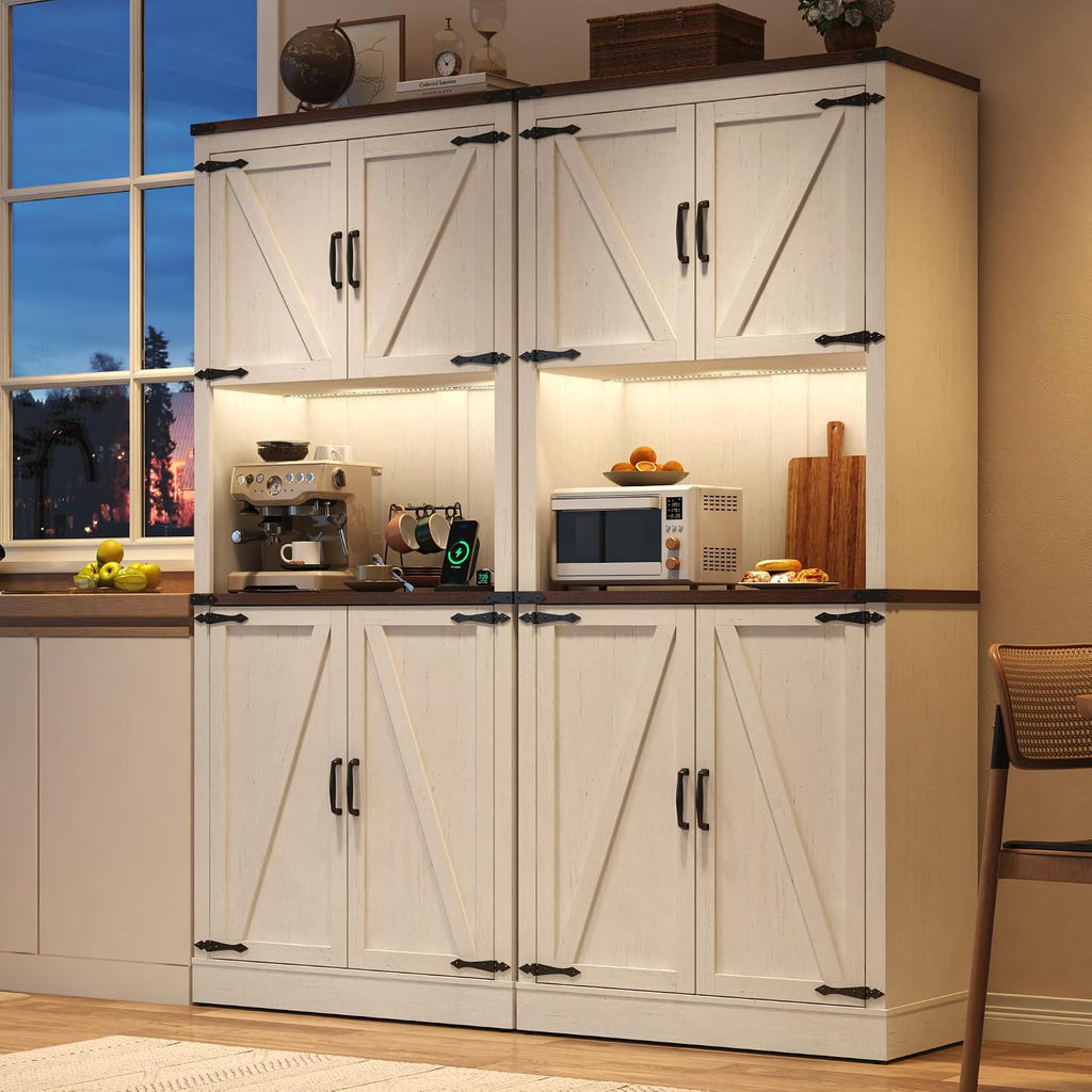 72" White LED Barn‑Door Pantry Cabinet 2‑Pack