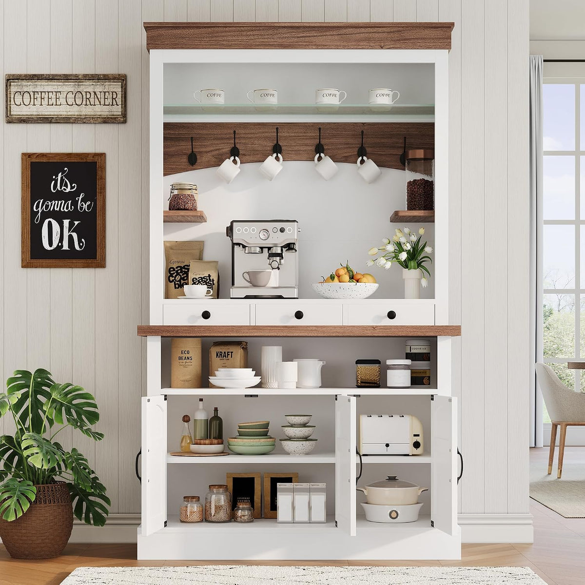 72" Farmhouse LED Coffee Bar Cabinet