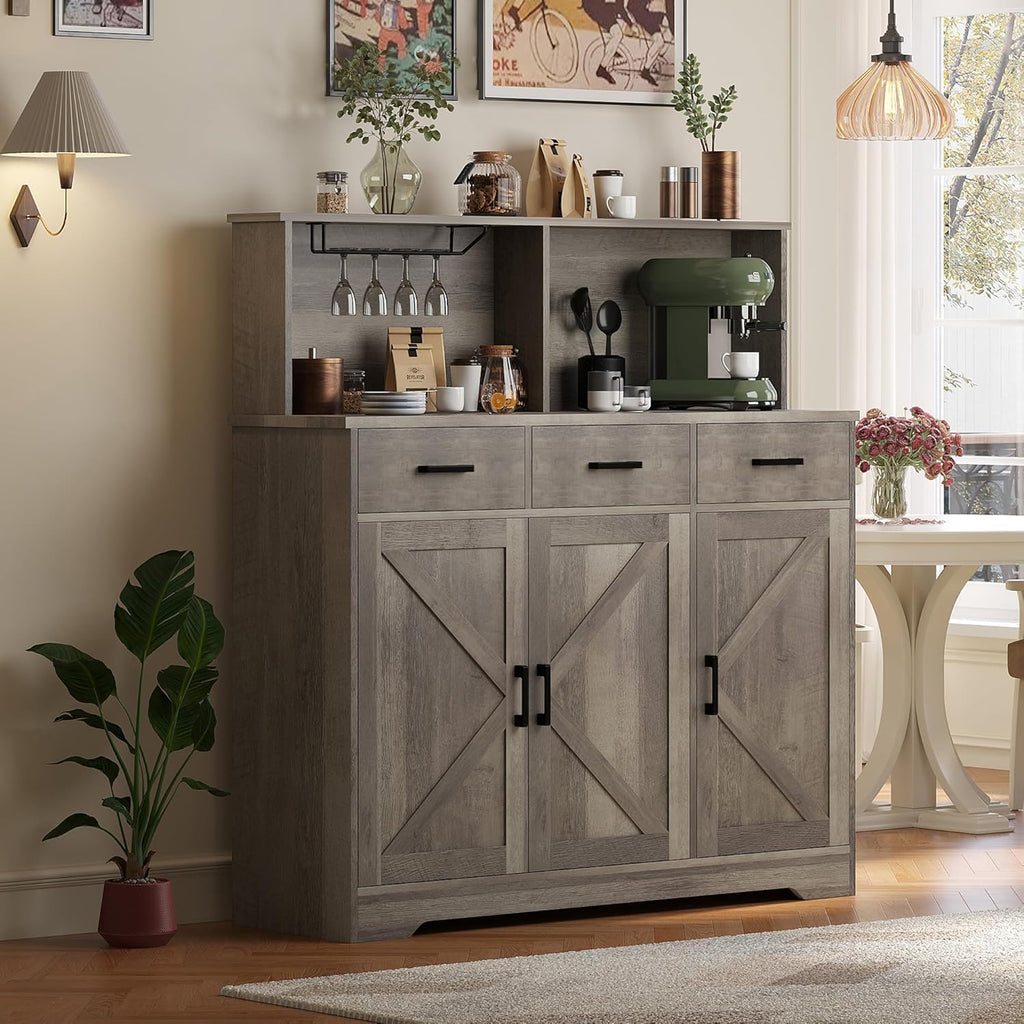 Grey Barn‑Door Sideboard Cabinet
