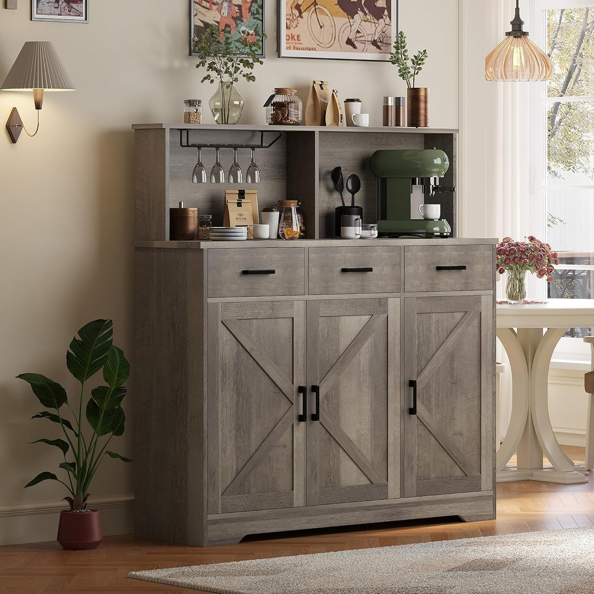 Grey Barn‑Door Sideboard Cabinet