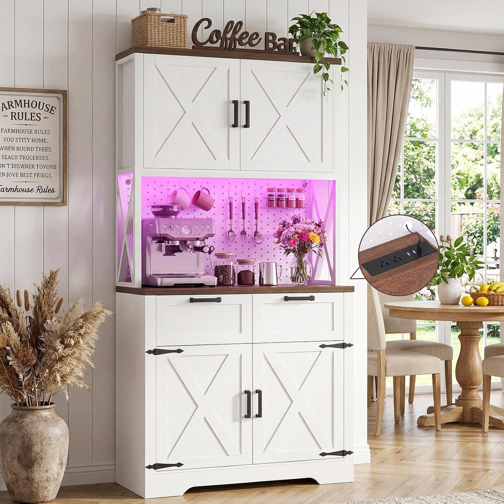 White 71" Microwave Pantry Cabinet
