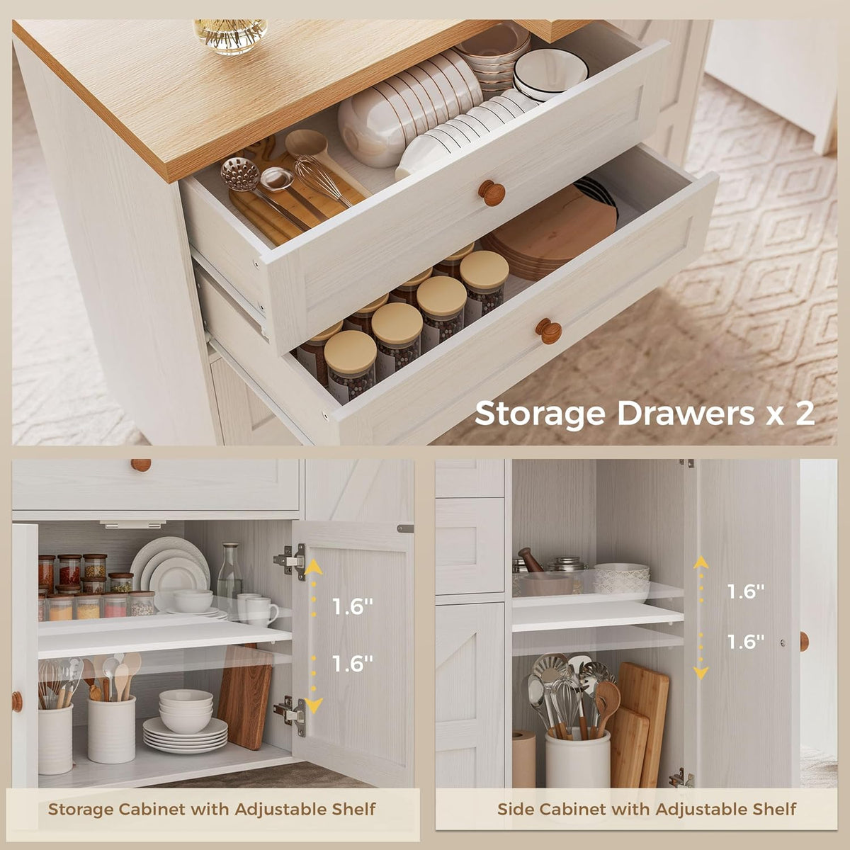 White Rolling Kitchen Island
