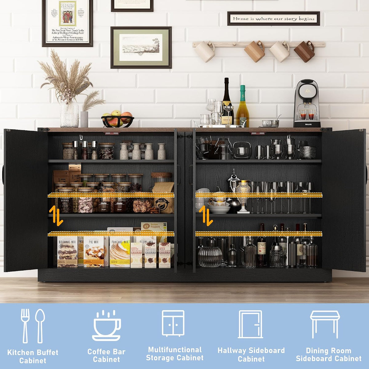 Black Farmhouse 65" Sideboard Cabinet