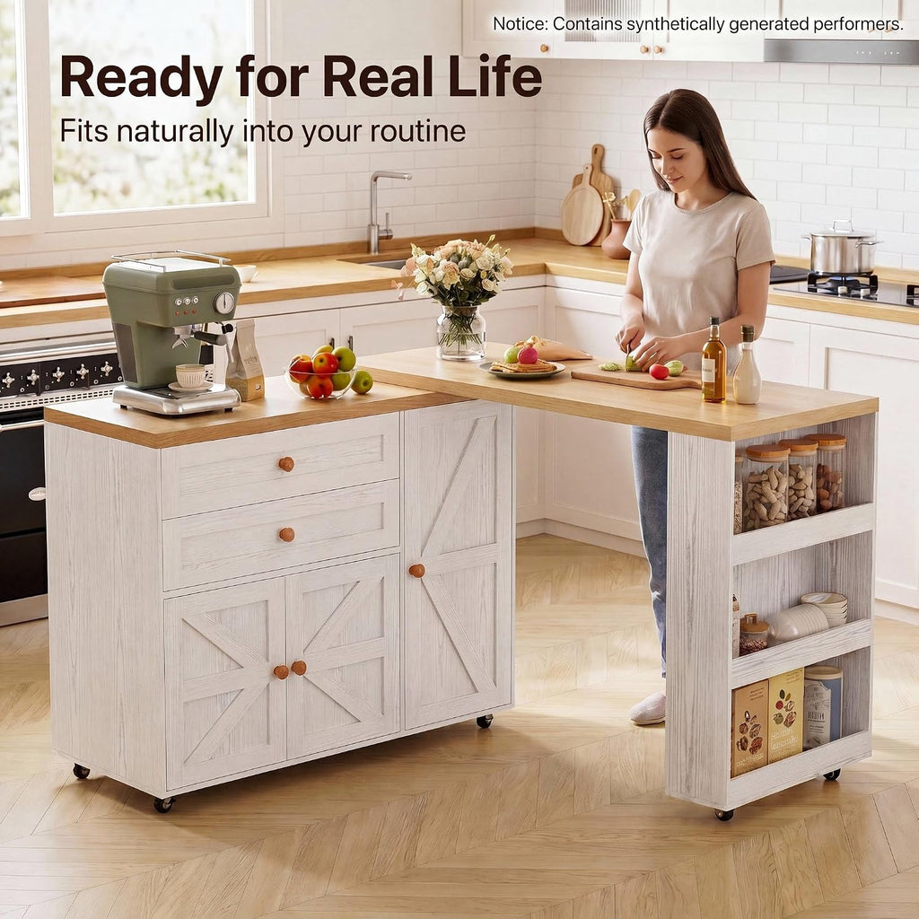 White Rolling Kitchen Island