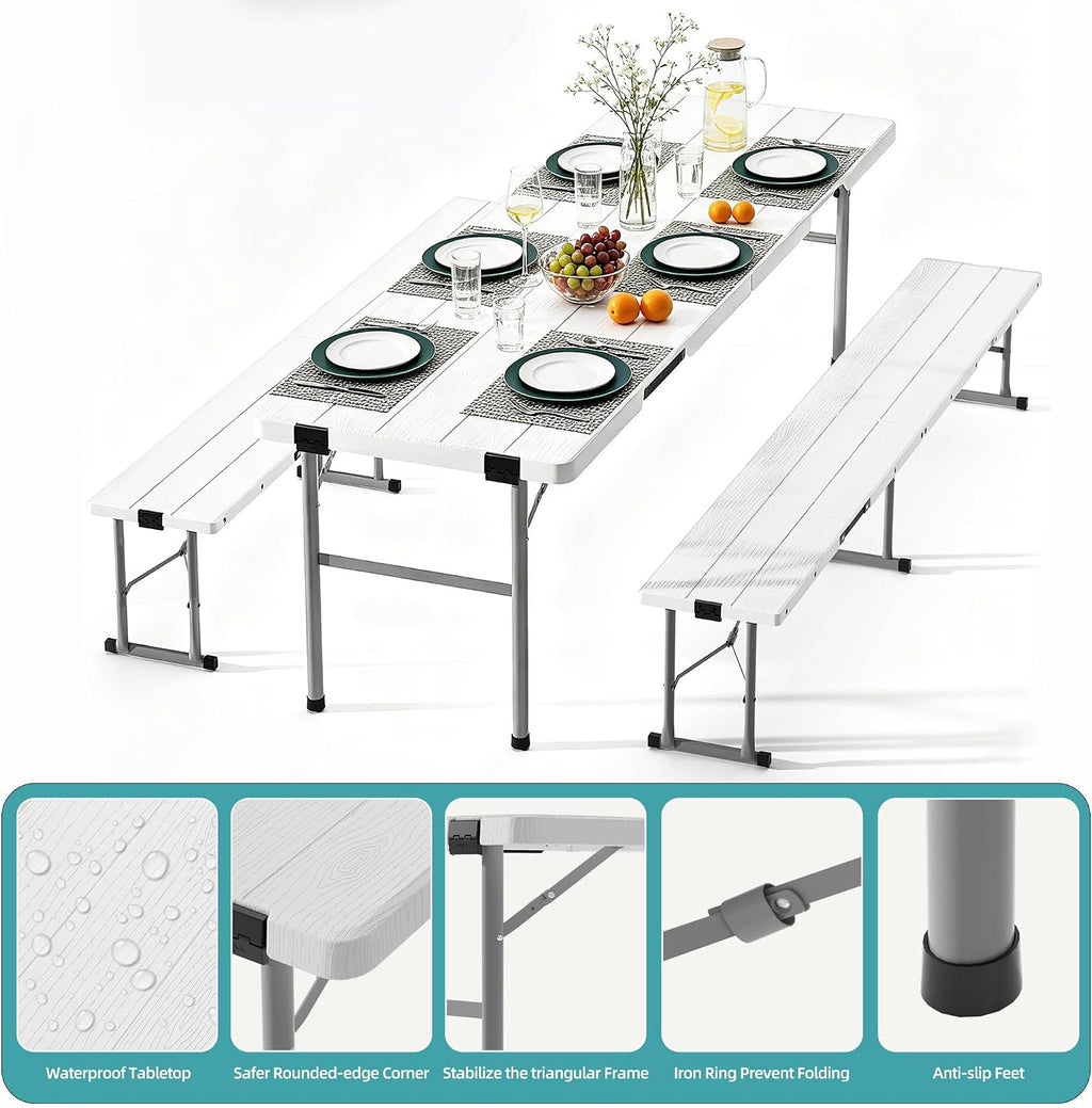White 6FT Folding Picnic Table Set